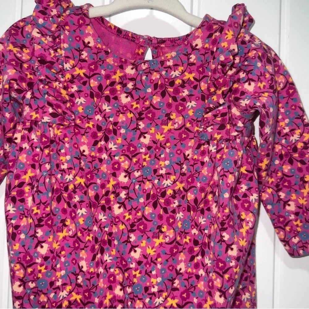 Tea Collection Baby Girl Long Sleeve Pink Floral Romper Size 6-9 Months